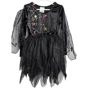 Halloween Black Spider Web Witch Costume Dress  Kids Toddlers Size 4-6 Spooky